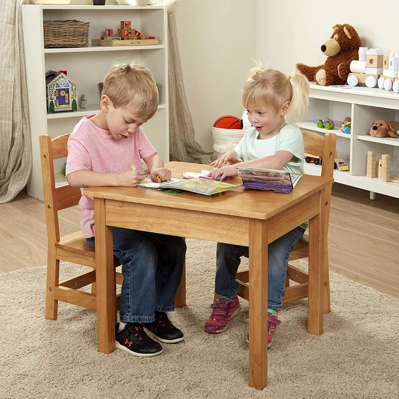 Ensemble de table et 2 chaises en bois massif - Fini clair