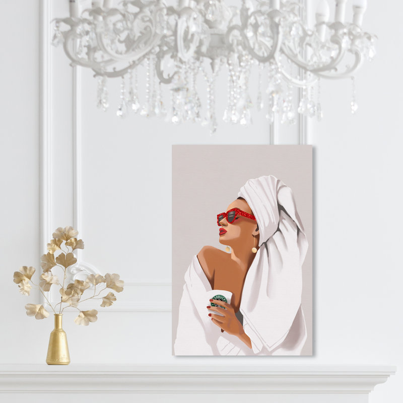 «Her Morning Coffee routine Glam», reproduction d'art sur toile pour le salon, Toile tendue, L 10 po x H 15 po