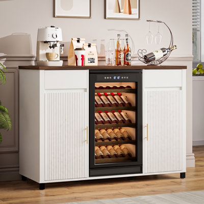 Grande armoire à café avec espace réfrigérateur (réfrigérateur non inclus), armoires à boissons alcoolisées avec tiroir et rangement, buffet pour la maison, conception moderne cannelée, L 53,2 po