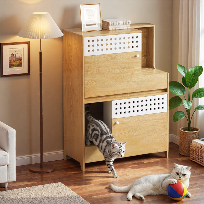 Ensemble de bac à litière moderne avec trous de ventilation Airy, Naturel
