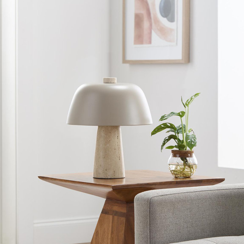 Zori Stone Dimmable Table Lamp, Beige, 13.1" H x 11.4" W x 11.4" D