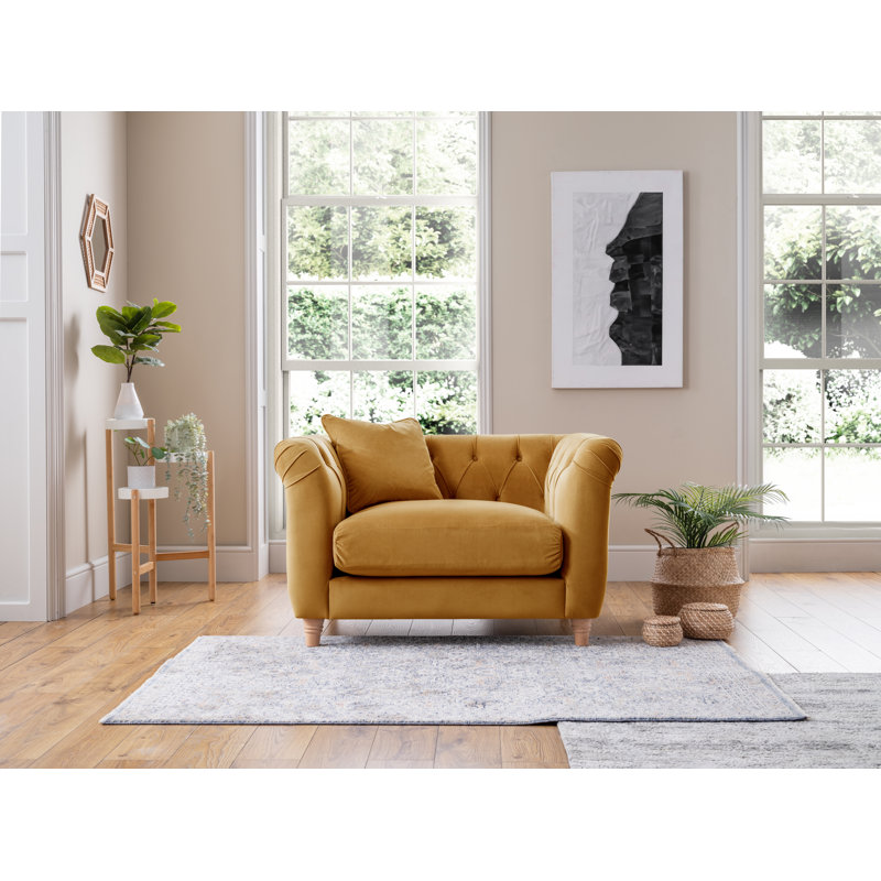 Noelia Chesterfield  Velvet  Armchair, Ochre