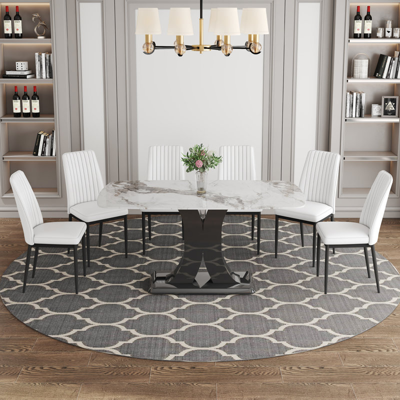 Kalinah Rectangular Dining Set, White, White