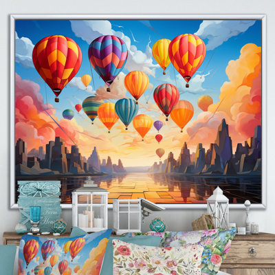 «Colorful Hot Air Ballon Cubist I», reproduction d'art sur toile
