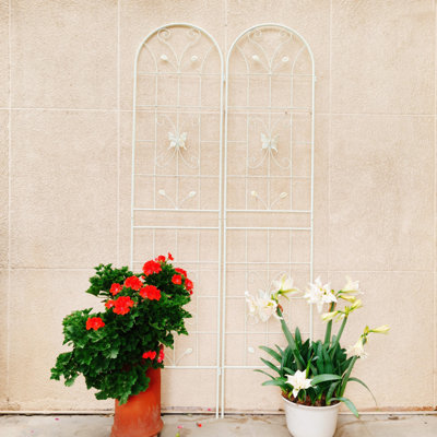 Paquet de 4 treillis de jardin en métal 86,7 "x 19,7" antirouille pour plantes grimpantes crème de soutien pour fleurs d'extérieur