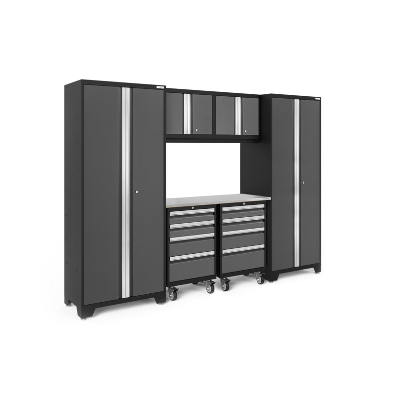 Ensemble de 7 armoires de rangement en acier Bold Series pour garage, Gris