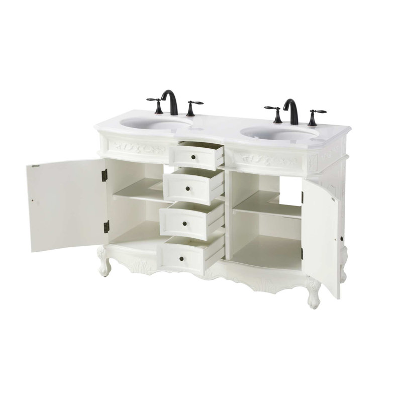 54 inch Double Bathroom Vanity in Antique white, Antique White