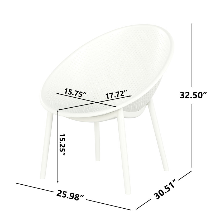 Chaise d'appoint en blanc, style moderne minimaliste, lumière du soleil et eau, mélange de polypropylène, profondeur 26,03, assemblage inclus 2 pièces, matériau Sun Lines, 25,98 po de largeur, outils