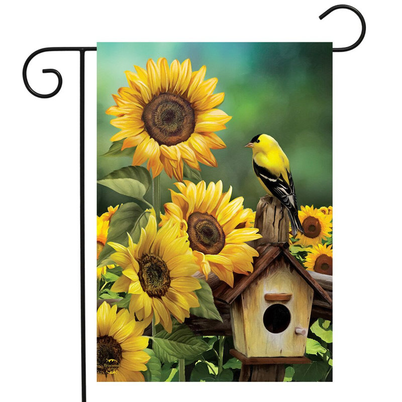 Drapeau de jardin chardonneret et tournesols d'été