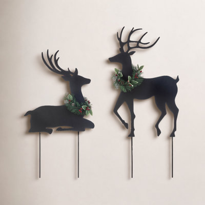 2-Piece Metal Reindeer Silhouette Yard Stake Set