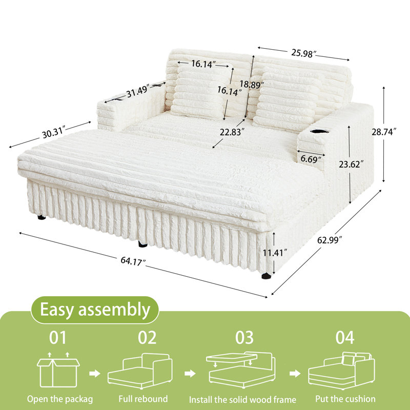 64.17'' Upholstered Plush Sleeper Sofa Bed Lounge Sofa, Beige