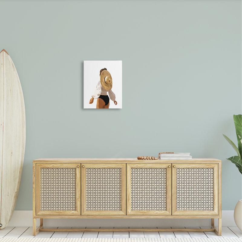 «Woman Draped Sun Hat Tropical Summer Holiday» par Amelia Noyes - Peinture, H 20 po x l 16 po x P 1,5 po, Toile tendue