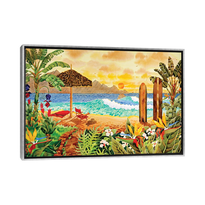Surfer sur les îles par Robin Wethe Altman - reproduction d'art, H 40 po x l 60 po x 1,5 po, Toile avec cadre argenté