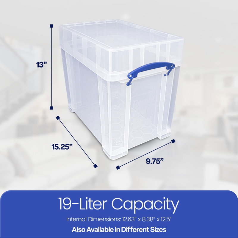  19 Liters Transparent Storage Container with Snap Lid, 4 Pack