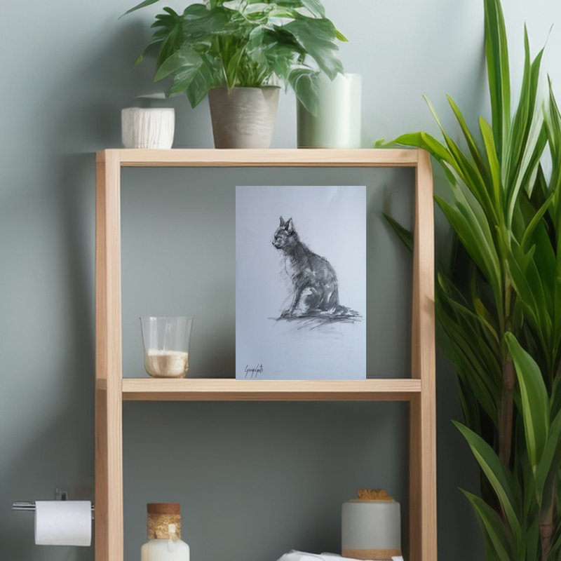 Chat contemporain gris anthracite, 18" H x 12" W