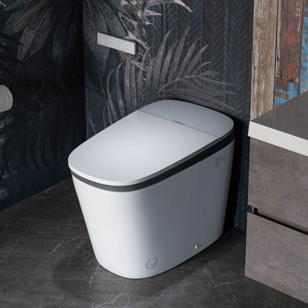 Lyon Voice Control Smart Bidet Toilet with Auto Open/Close,Foot Sensor,Auto Flush,Cleaning Foam Dispenser & MaP Flushing 1000G WoodBridge