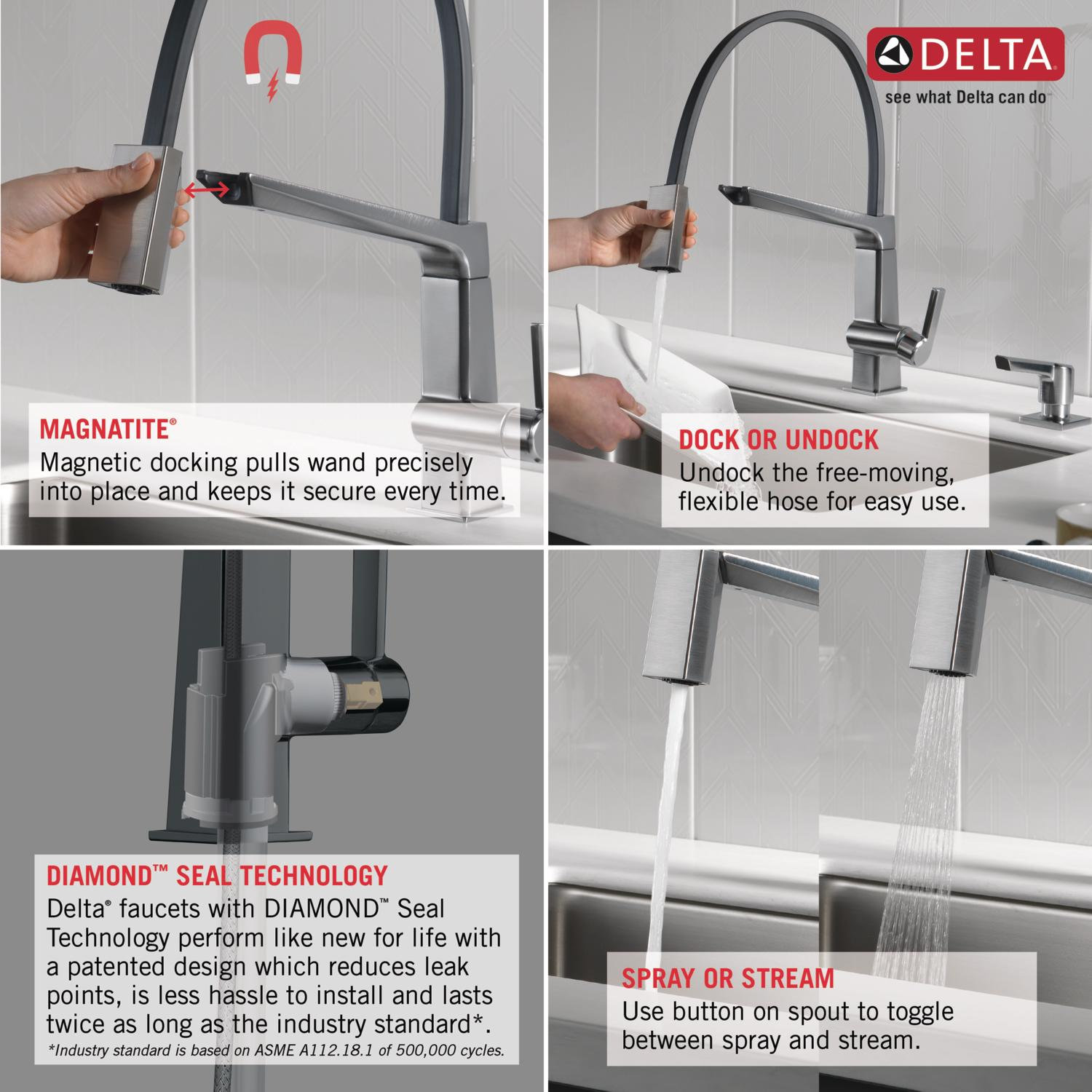 Pivotal Exposed Hose Kitchen Faucet, Polished Nickel