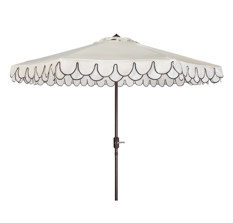Outdoor Uv Resistant Elegant Valance Manual Tilt Umbrella, White/Black, Brown