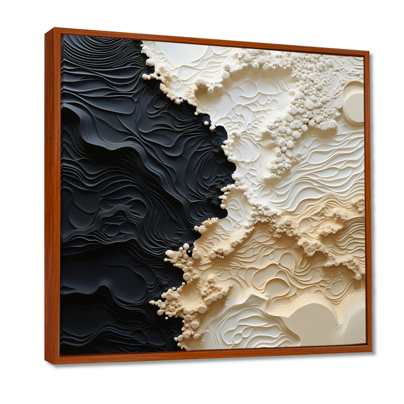 Abstrait crème et noir liquide, reproduction d'art sur toile côtière, Reproduction avec cadre flottant, H 30 po x l 30 po