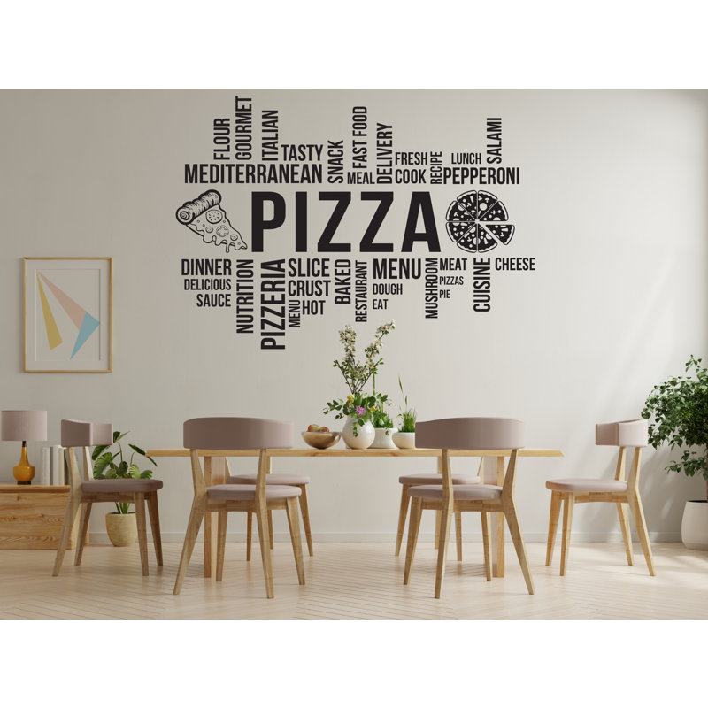 Adhésif décoratif pizza, autocollant mural restaurant, autocollant mural, pizza, fenêtre, pizza, H 22 po x l 35 po, Marine