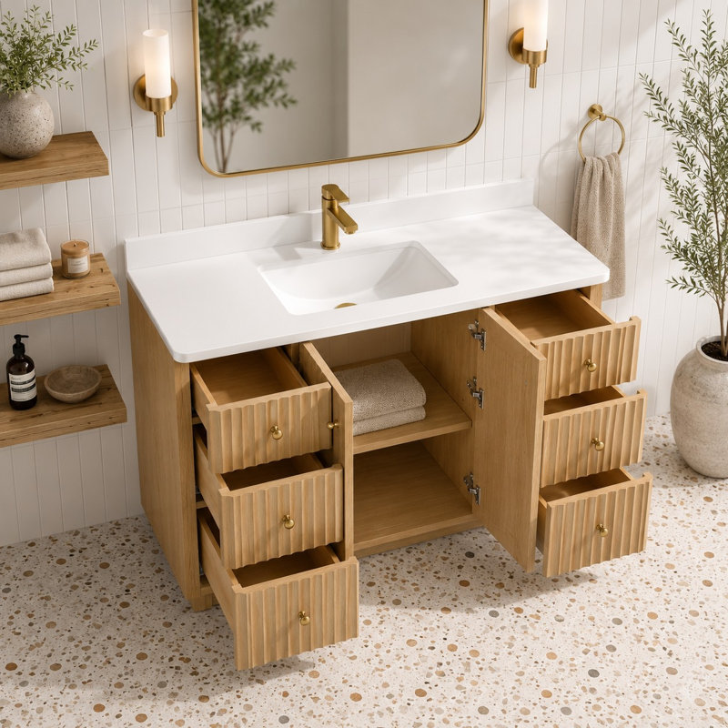 Meuble-lavabo simple 55 po avec plateau en pierre d'ingénierie La Jolla