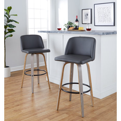 Thea 30" Fixed-Height Bar Stools with Bent Wood Legs & Round Footrest