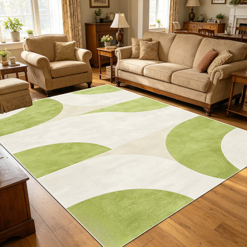 1PC Sage Green & Cream Retro Geometric Arc area rugs for Living Room, Soft and Comfortable, Suitable for all seasons, easy-to-maintain, machine washable Indoor floor mat, Under Table Farmhouse suitable for Dining Room, Bedroom, Kitchen Entryway,