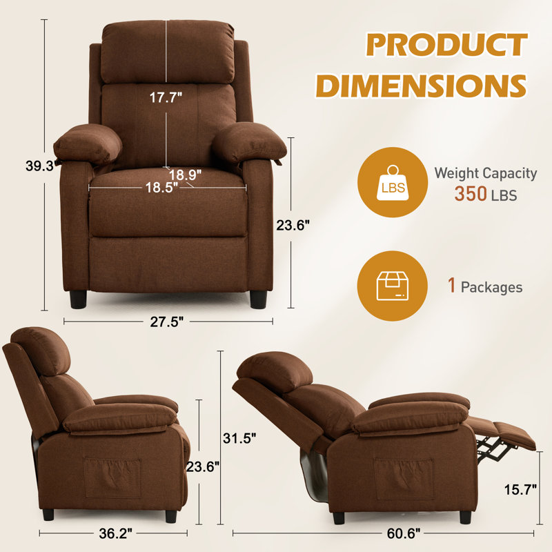 Recliner Chair, Adjustable Recliners For Adults, Small Recliners for Small Spaces, Rocker Recliners with Side Pockets, Brown