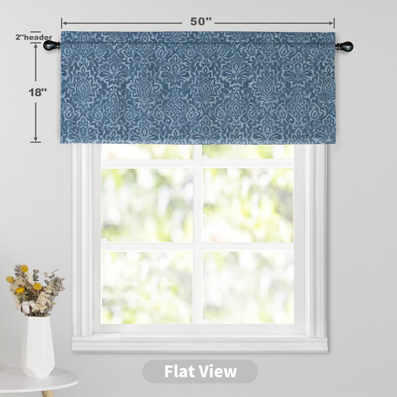 Cantonnière Twyla, H 18 po x l 52 po, Ikat, Bleu