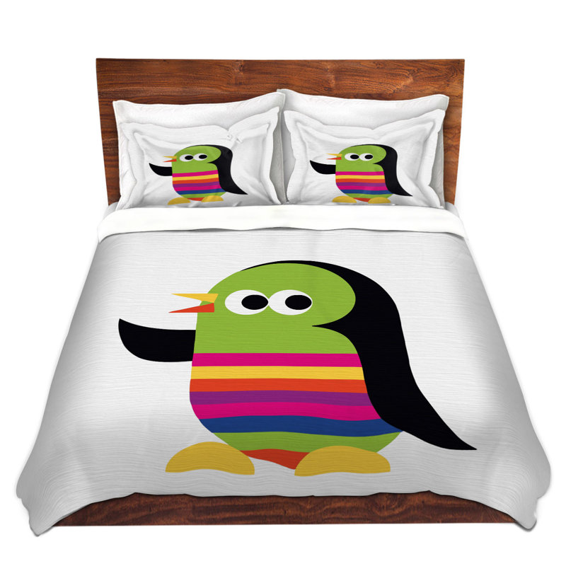 Ensemble de housse de couette en arc-en-ciel pingouin, 1 housse + 2 taies très grand lit