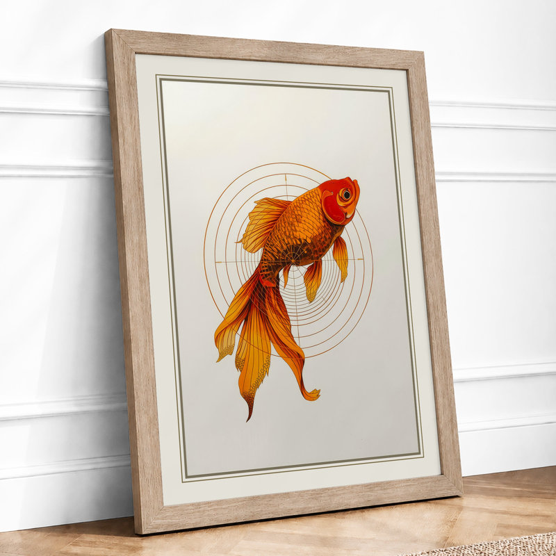 Goldfish in Ripples Japandi - Framed Print, Oak, A4 - 29.7 x 21.0 cm