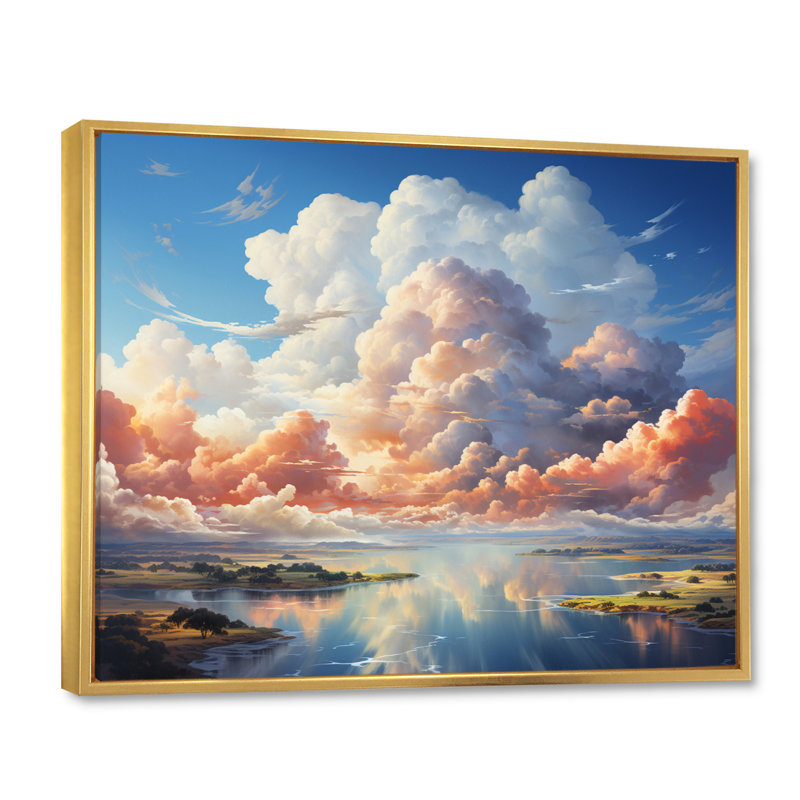 Clouds Coastal Horizons III - impression, Cadre flottant doré, H 24 po x l 32 po x P 1 po