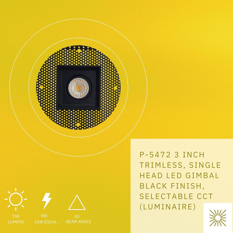 Luminaire à nacelle carrée 3 "sans monture noire 3W 700 lumens Perle 3" Perlglow