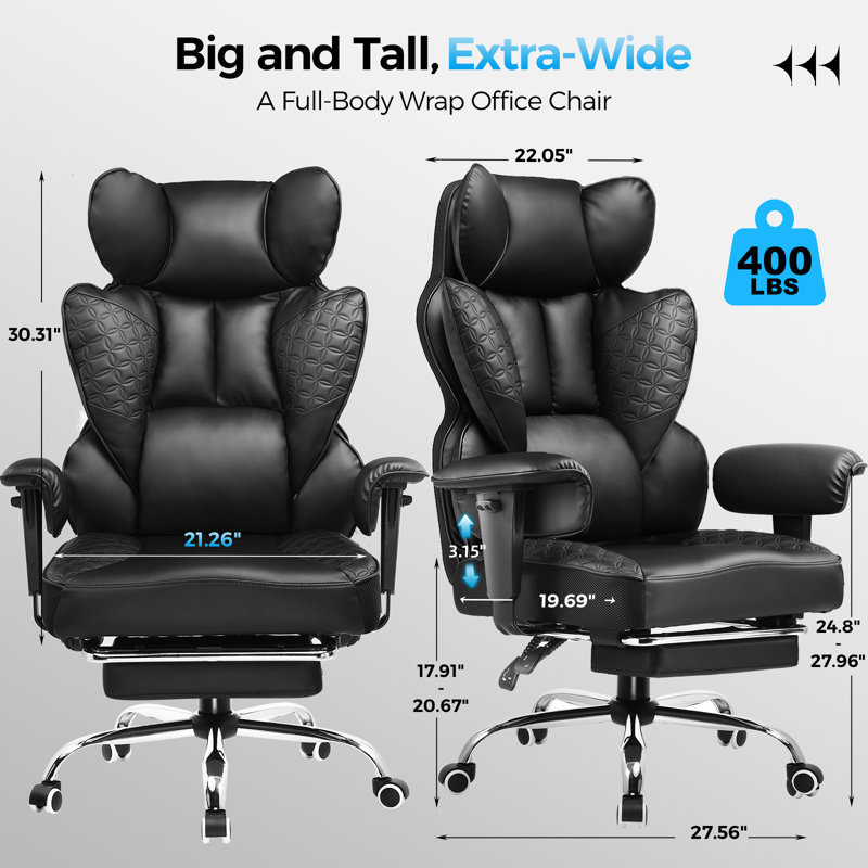 Office Chair High Back PU Leather Executive Desk Chair With Footrest, Ergonomic Heavy Duty Big And Tall Swivel Reclining Computer Chairs For