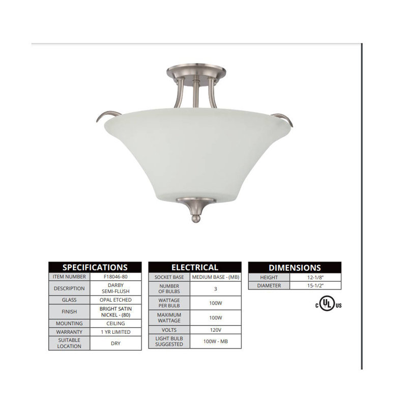 Plafonnier semi-encastré en verre, Nickel satiné