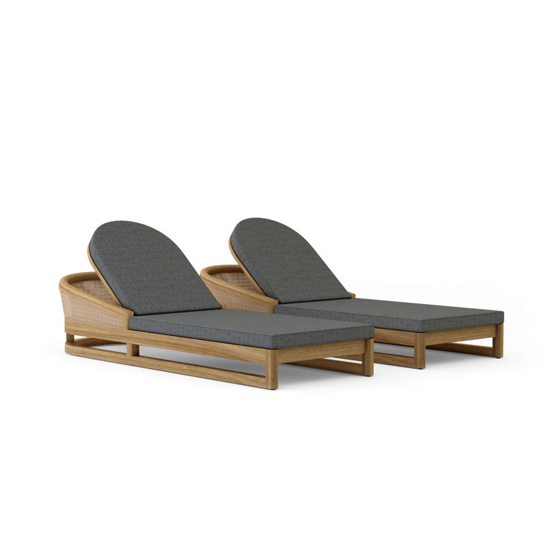 Catania Outdoor Wood Chaise Lounge , Sunbrella Cushion Included, Cast Charcoal