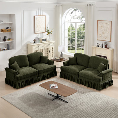 Classic 2 Piece Modular Couch Living Room Sofa Set With Flared Arms And Removable Ruffles Pleats Skirts And Spindle Legs 2Seater Sofa 2Seat Lovese Classic 2 Piece Modular Couch Living Room Sofa Set With Flared Arms And Removable Ruffles Pleats Skirts And Spindle Legs 2Seater Sofa 2Seat Lovese