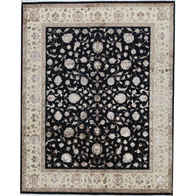Tapis noir et doré de haute qualité noué à la main