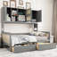 Lit de jour double en bois avec 2 tiroirs, armoire et tablette tout-en-un