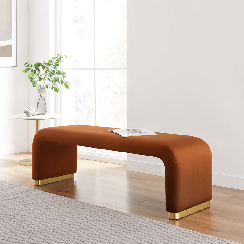 Banc rembourré en velours Koda Modway, Laiton doré, rouille