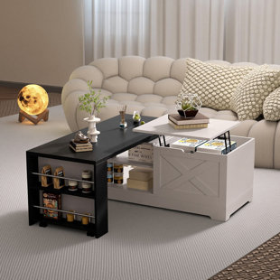 Lift-Top Coffee Table With Hidden Storage Compartment - Modern 2-Tier Center Table For Living Room