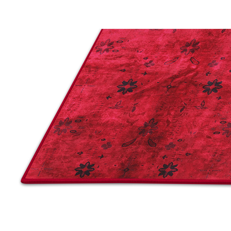Tapis rouge à motif floral, Rectangle 7 pi x 10 pi