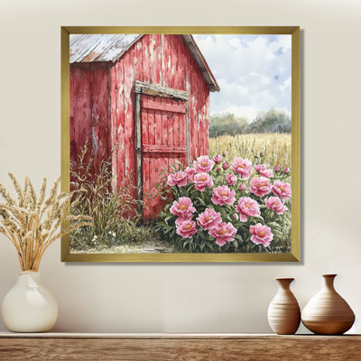 Deshores pivoines par le tracteur Shed I - pivoines, art mural
