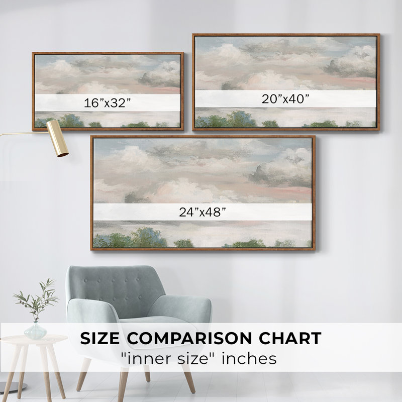«Pastel Monring Sky», toile tendue avec châssis encadré, prête à être accrochée, H 21 po x l 41 po, Noyer