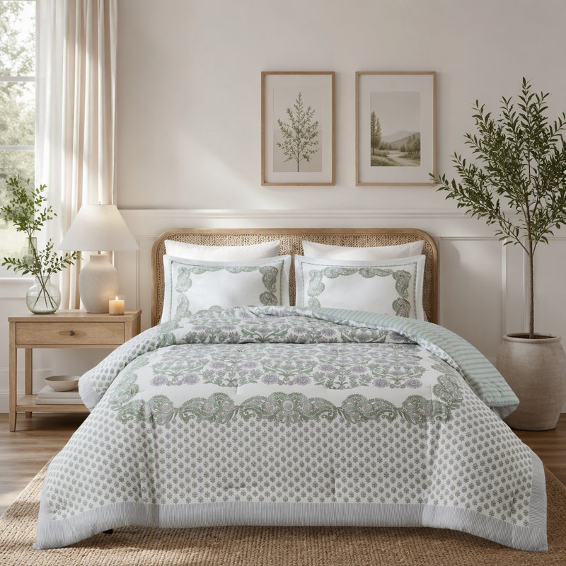 3 PCS Full/Queen Comforter Set, Green