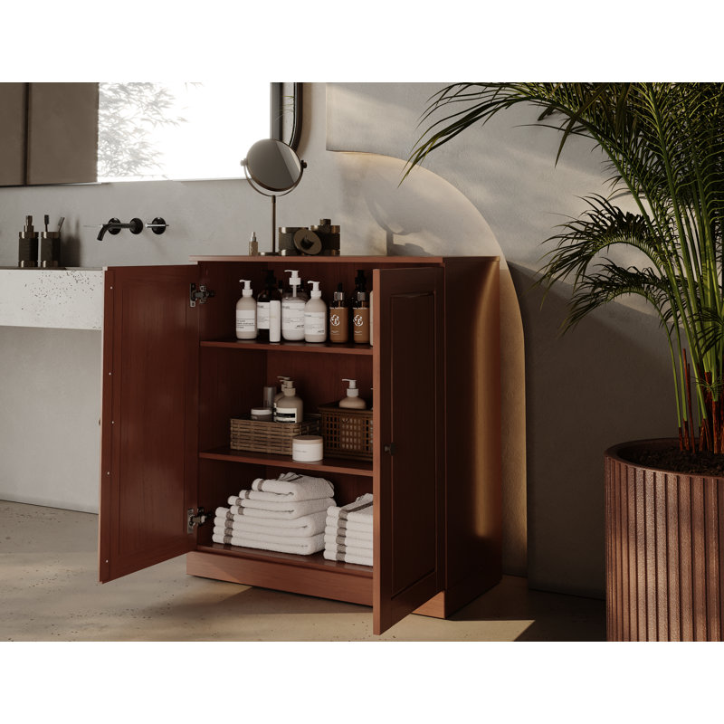 100% Solid Wood Short Bathroom Linen Cabinet with Doors, Adjustable Shelves, Modular Bathroom & Laundry Storage Cabinet, 32" W x 35.75" H