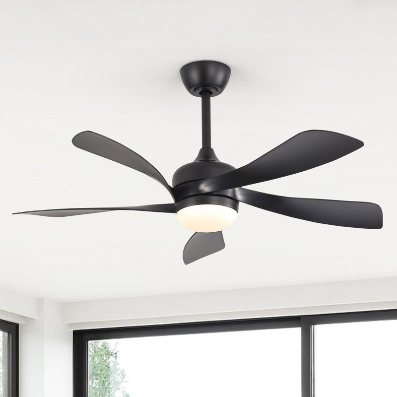 45" 5-ABS Blades Indoor Ceiling Fan Light With Remote Control, Compatible With App And Speaker Control，Black