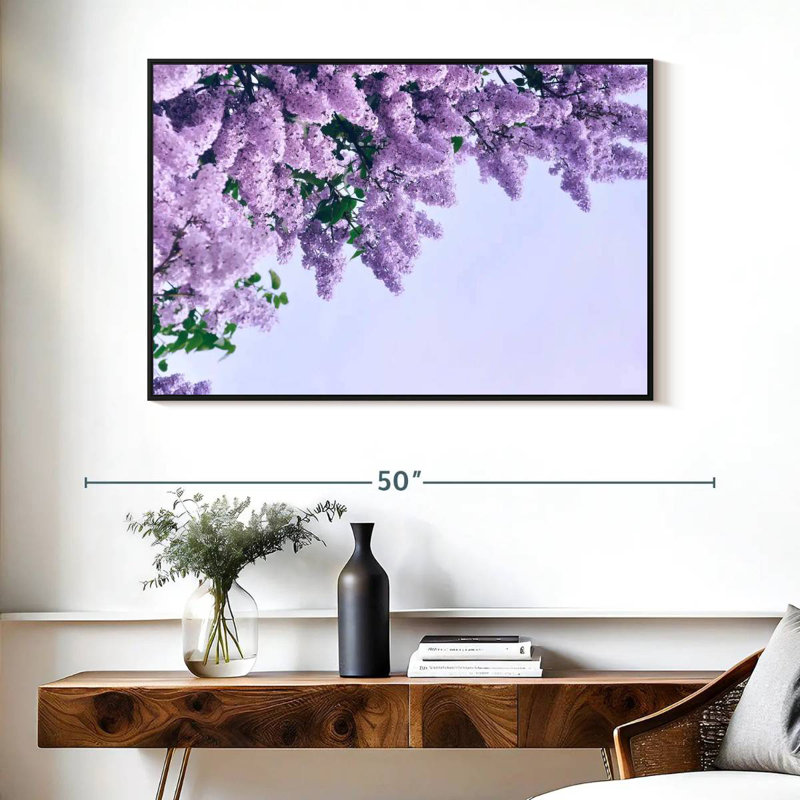 Délicats lilas mauves, Cadre flottant noir, 40 po x 27 po