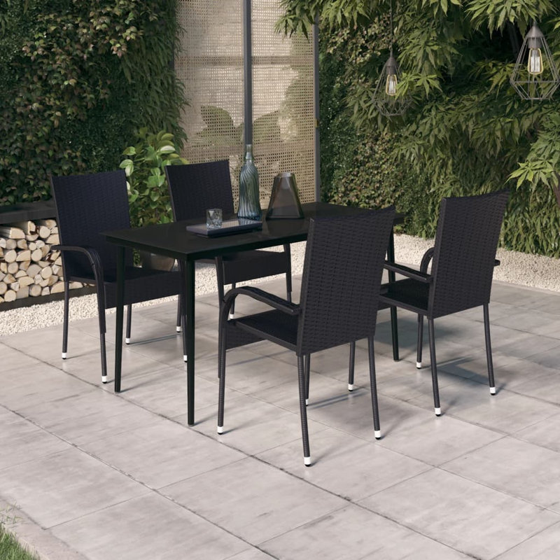 Ensemble de salle à manger de jardin en rotin PE noir