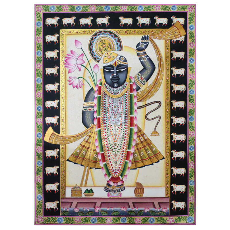 Divinité indoue Shrinathji | Art Pichwai | Aquarelle sur coton